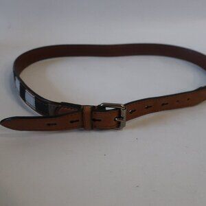 Authentic Womens Burberry Brown Black White Nova Check Canvas Leather Belt 36/90